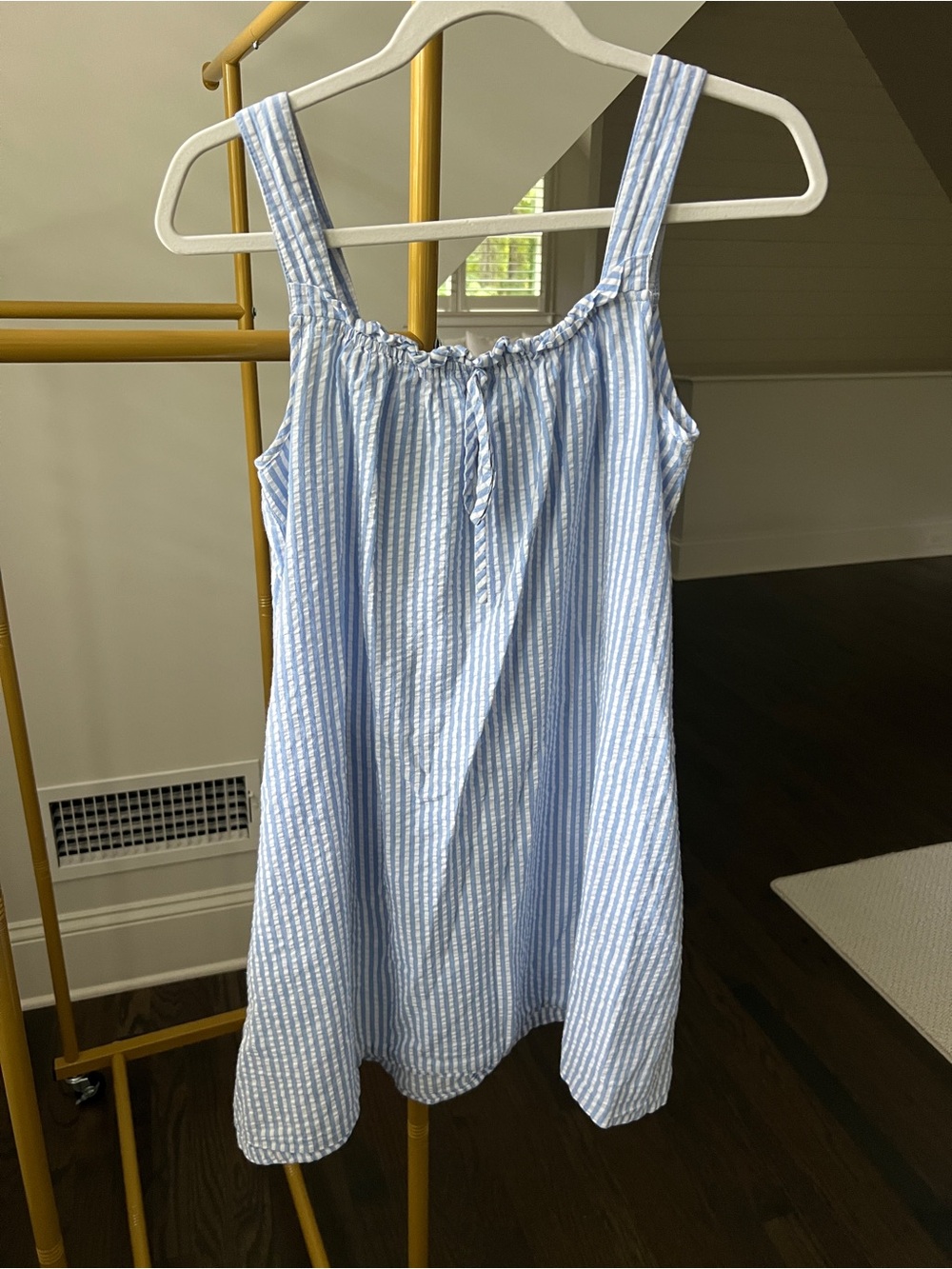 Blue Seersucker Striped Sleeveless Nightgown